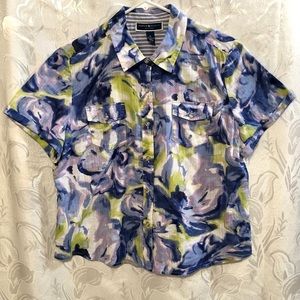 Karen Scott Petites Button Down  Blue White Shirt